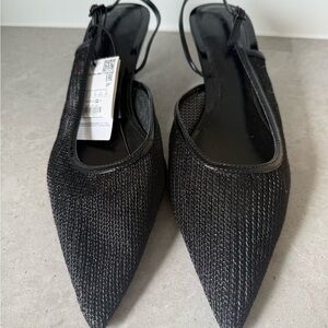 Zara Black Pointed Slingback Heels